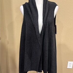 Charcoal Open Front Knit Sweater Vest - NWT